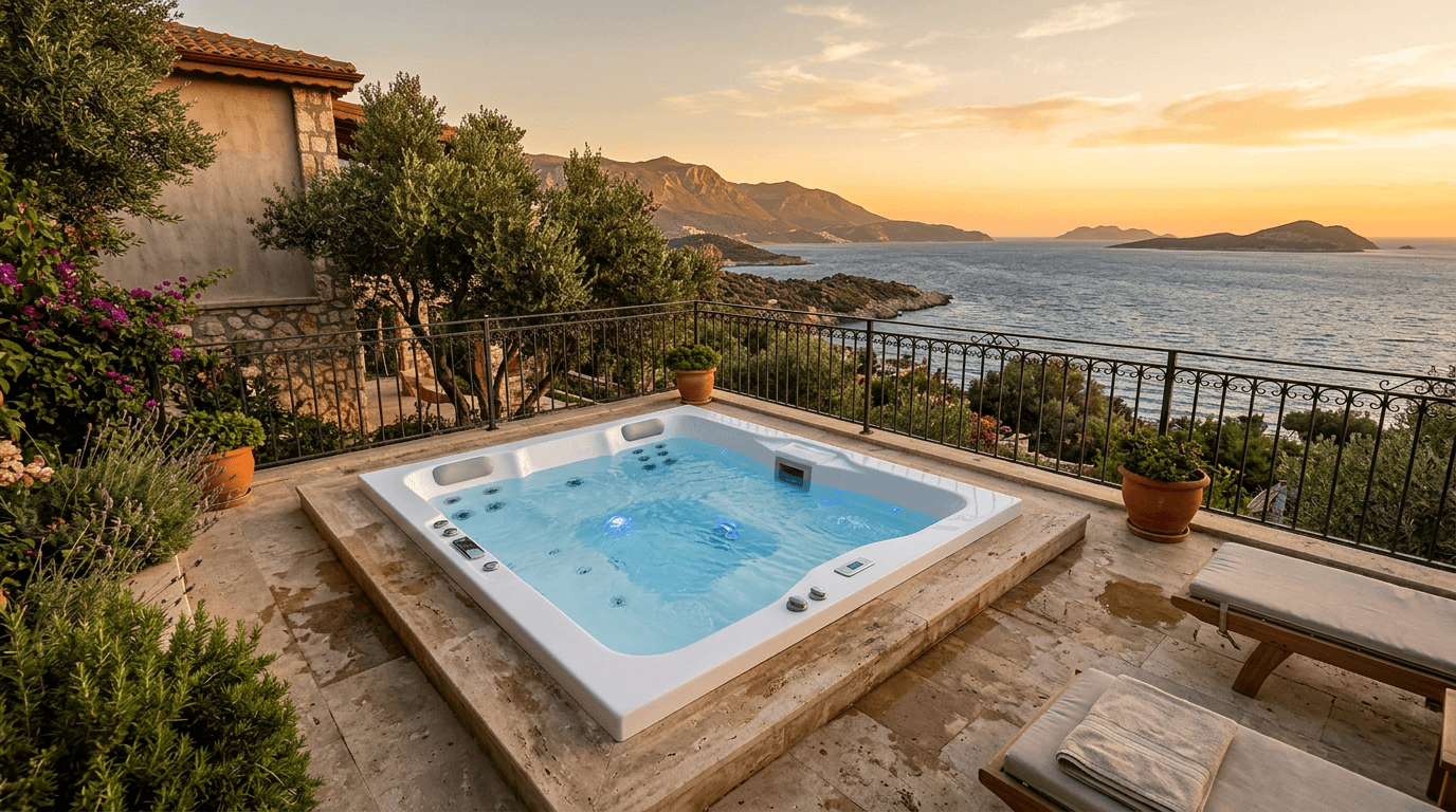 Akdeniz villa terasında premium jakuzi deneyimi
